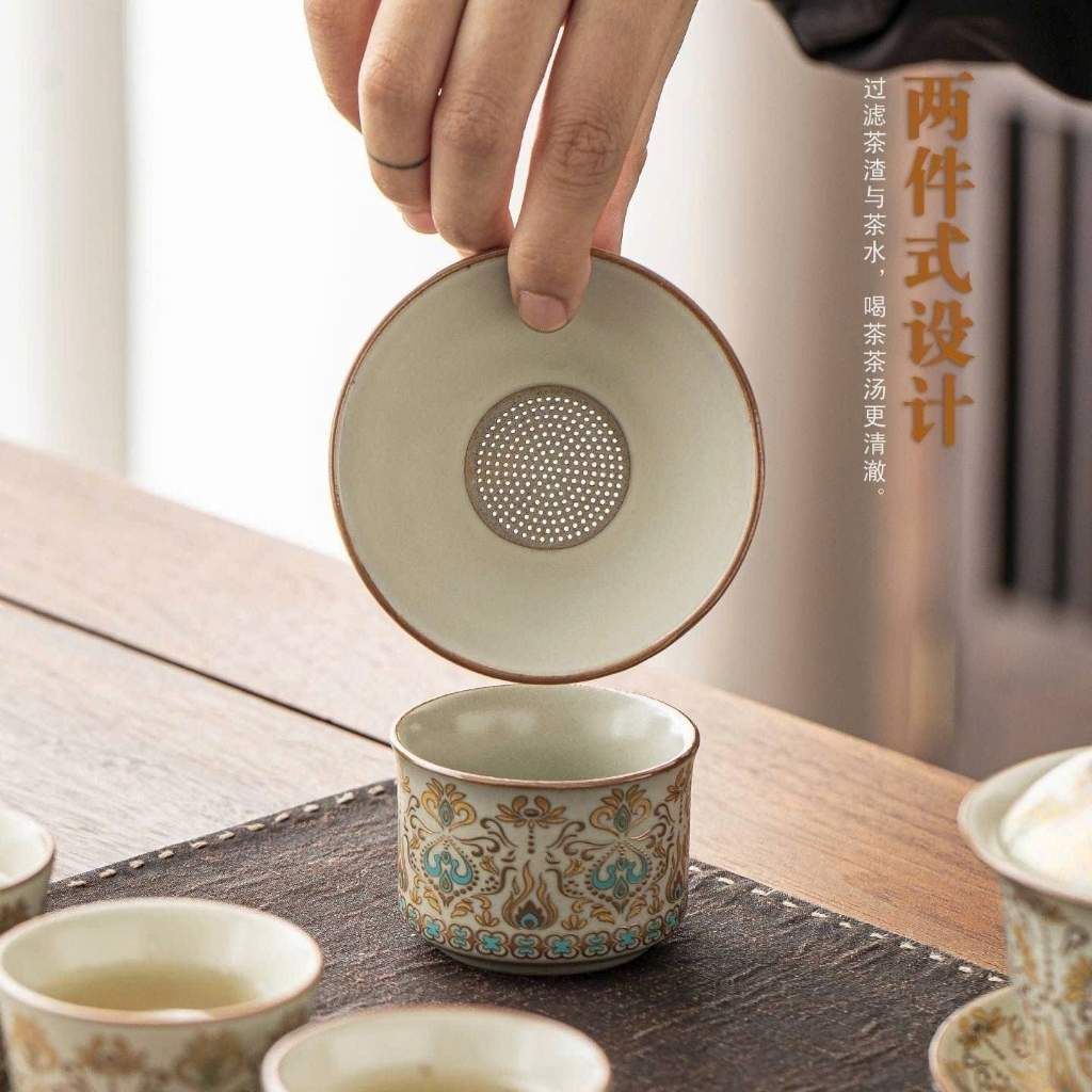  Bộ Ấm Trà Gốm Sứ Khái Hoàng Hoa Văn Cổ Điển Vẽ Vàng BKCECN-10645 
