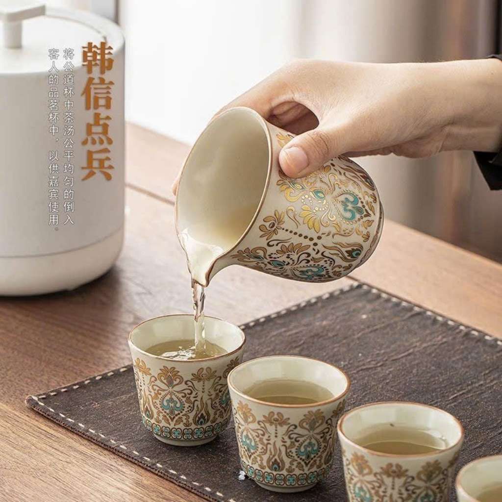  Bộ Ấm Trà Gốm Sứ Khái Hoàng Hoa Văn Cổ Điển Vẽ Vàng BKCECN-10645 
