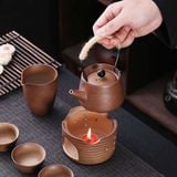 Bộ Ấm Trà Gốm Thô Cổ Điển Quai Xách Mây Kèm Bếp Nến BKCECN-10646 