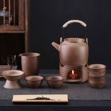  Bộ Ấm Trà Gốm Thô Cổ Điển Quai Xách Mây Kèm Bếp Nến BKCECN-10646 