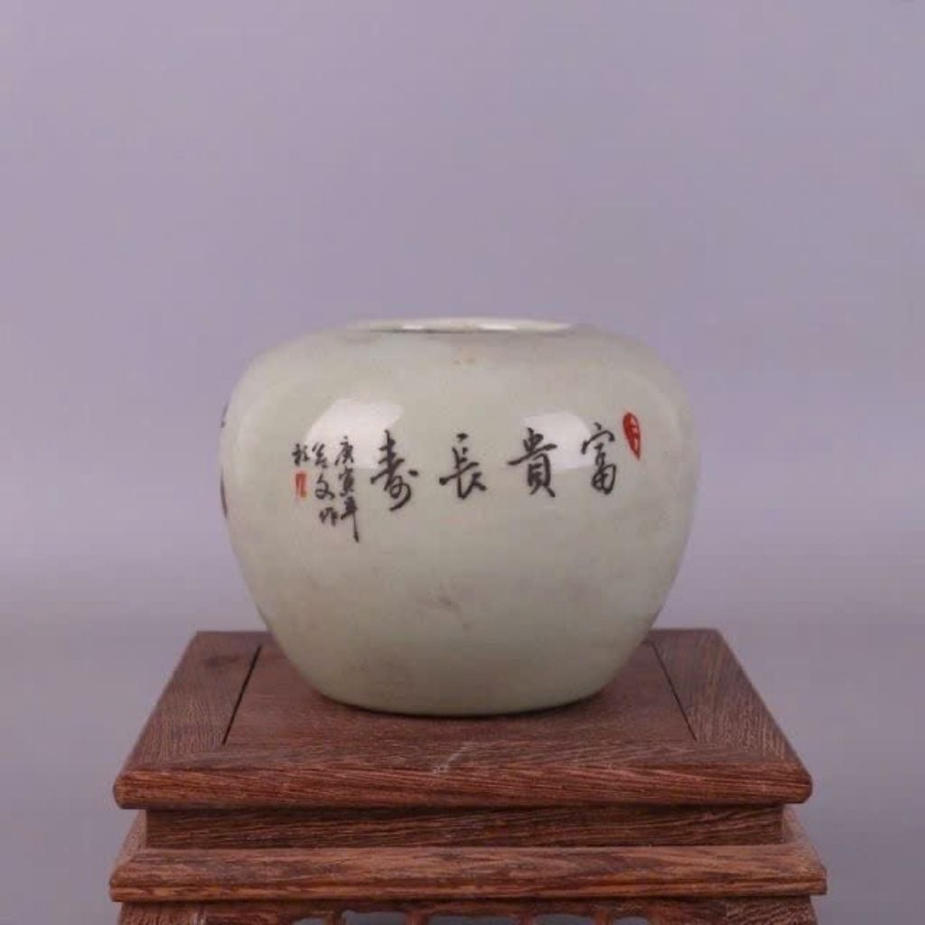  Bình gốm Bát Tràng Củ Tỏi Sứ Men Trắng Vẽ Tay Thọ Đào Ngũ Phúc BKCECN-10650 