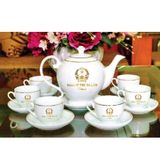 Quà tặng thăng chức - Bộ ấm chén Bát Tràng in logo Quốc huy Việt Nam BKCECN-9265 