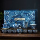  Bộ Ấm Chén Rồng Bạc Sứ Men Lam BKCECN-9286 