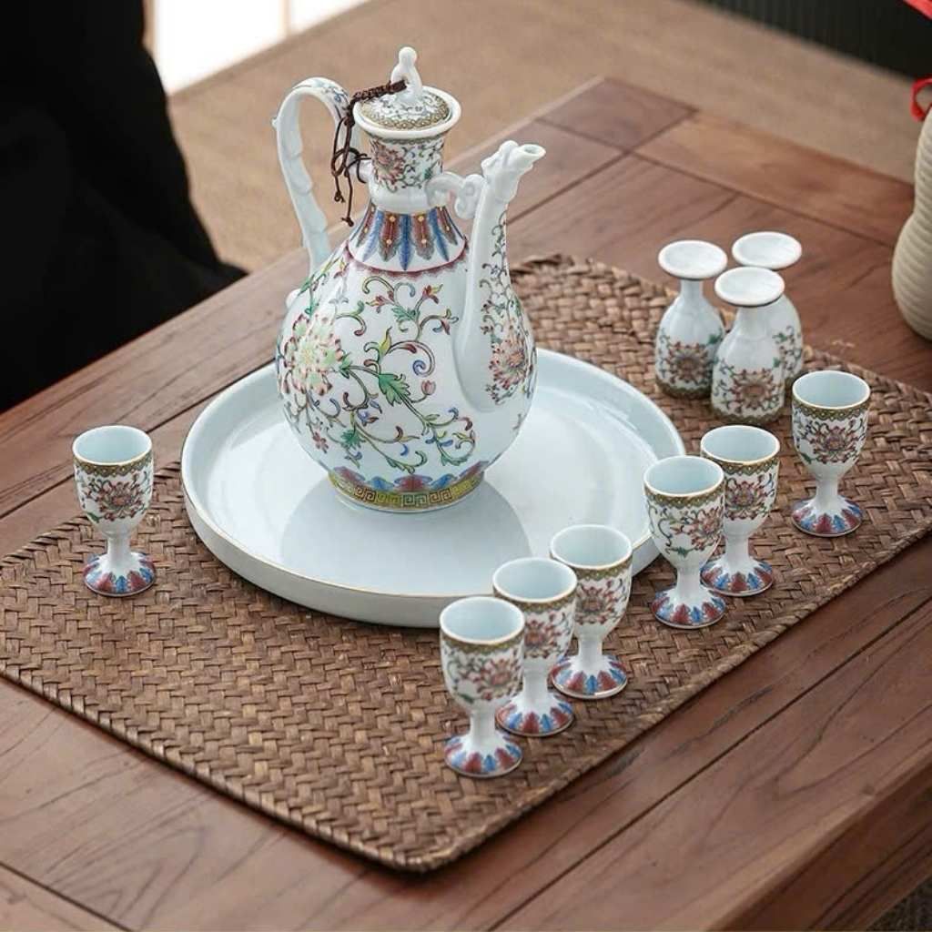  Bộ Bình Rót Cổ Dài Kèm 10 Ly Men Xanh BKCECN-9332 