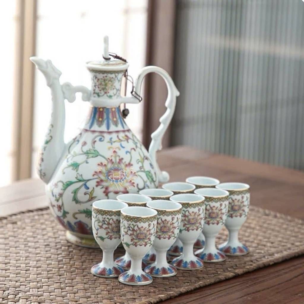  Bộ Bình Rót Cổ Dài Kèm 10 Ly Men Xanh BKCECN-9332 