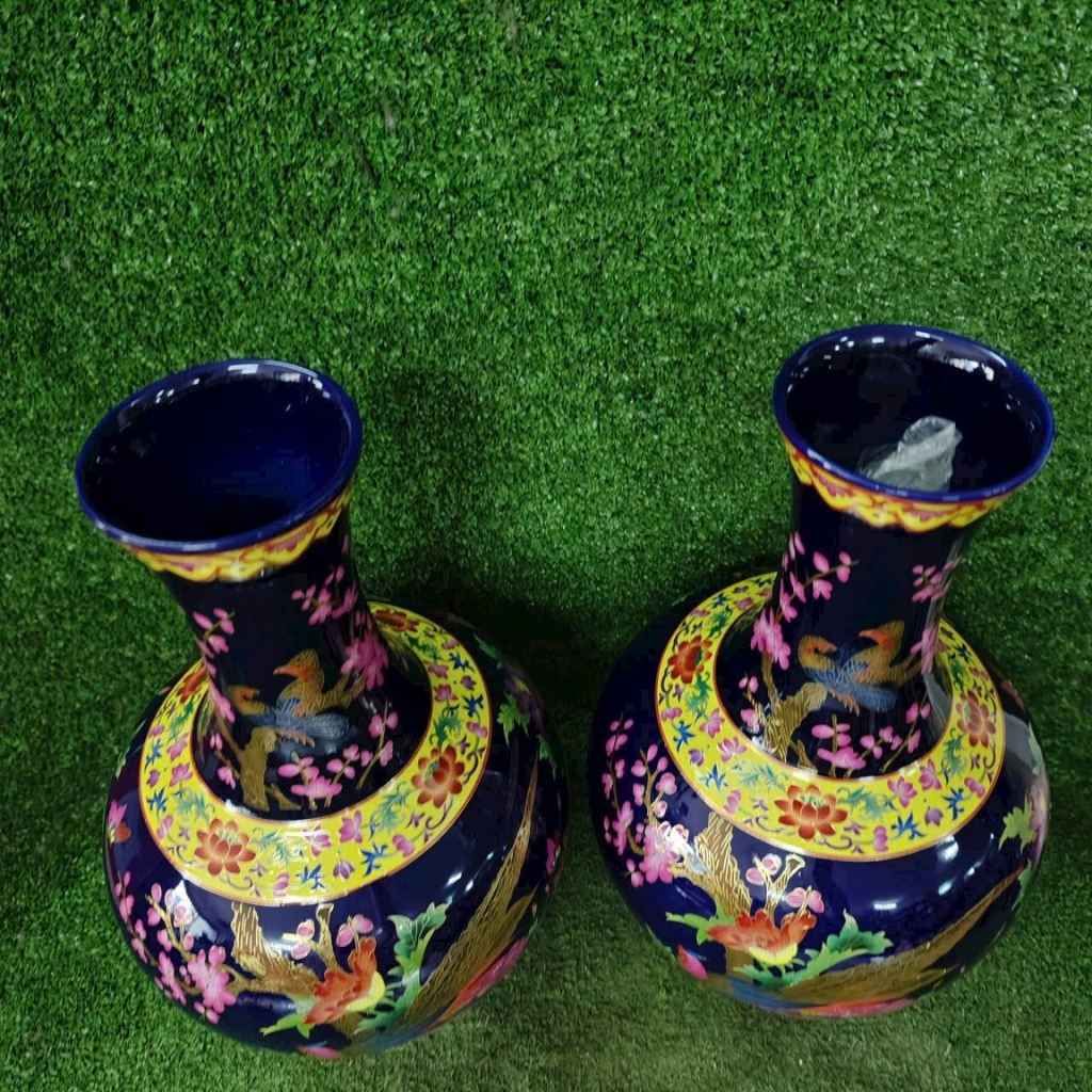  Cặp Bình Gốm Sứ Men Xanh Họa Tiết Chim Công Hoa Đào BKCECN-9442 