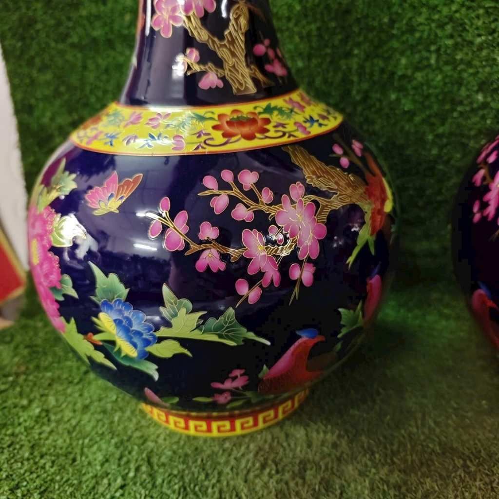  Cặp Bình Gốm Sứ Men Xanh Họa Tiết Chim Công Hoa Đào BKCECN-9442 