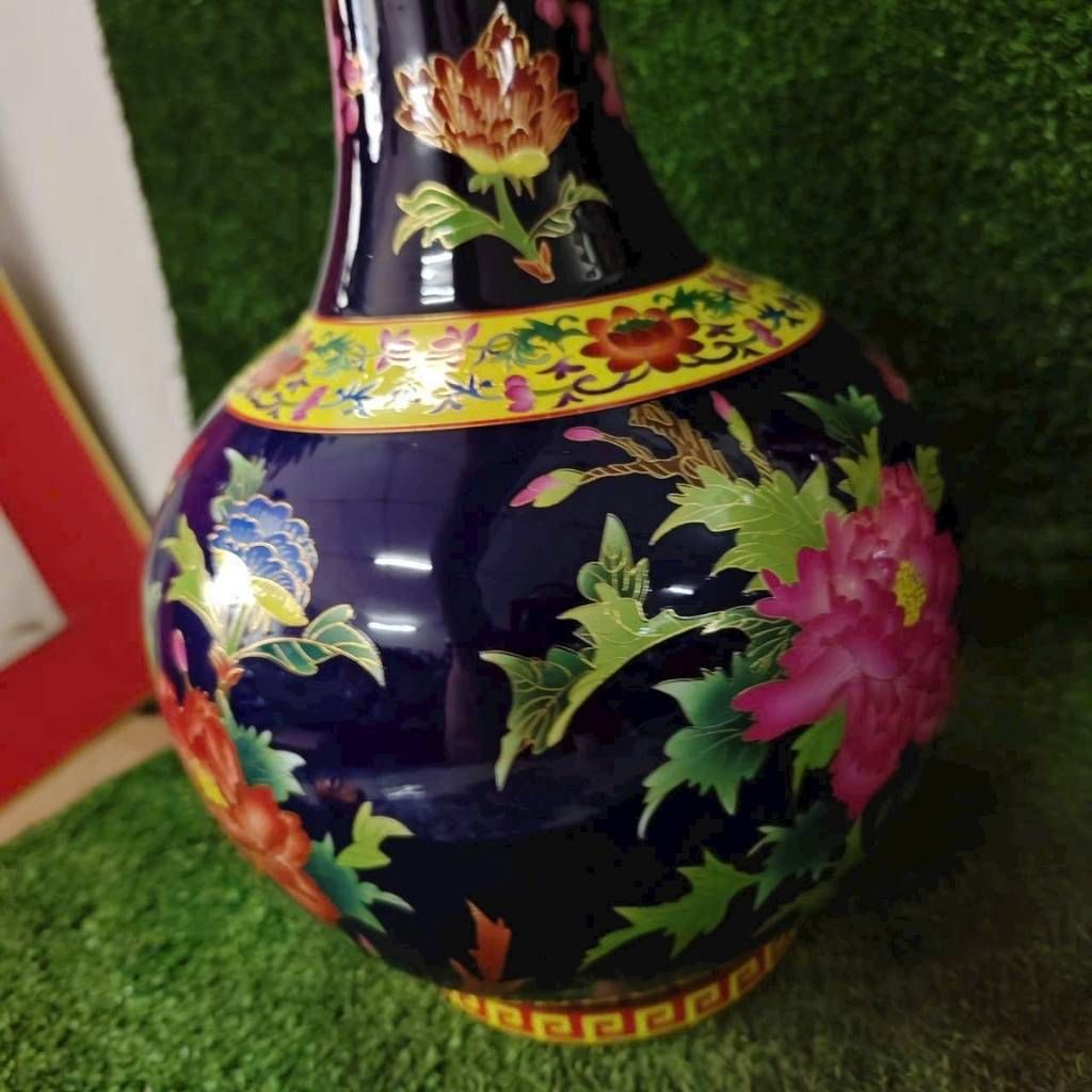  Cặp Bình Gốm Sứ Men Xanh Họa Tiết Chim Công Hoa Đào BKCECN-9442 