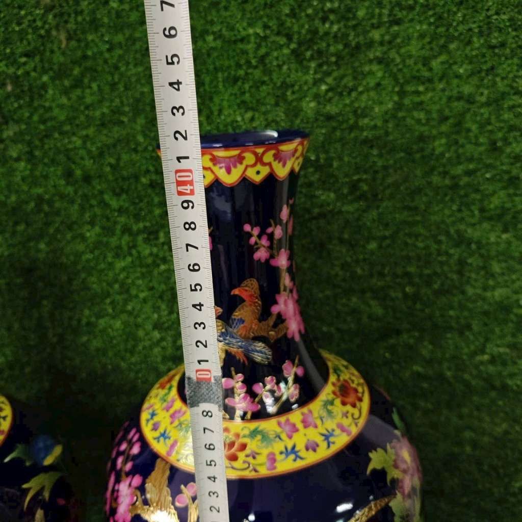  Cặp Bình Gốm Sứ Men Xanh Họa Tiết Chim Công Hoa Đào BKCECN-9442 