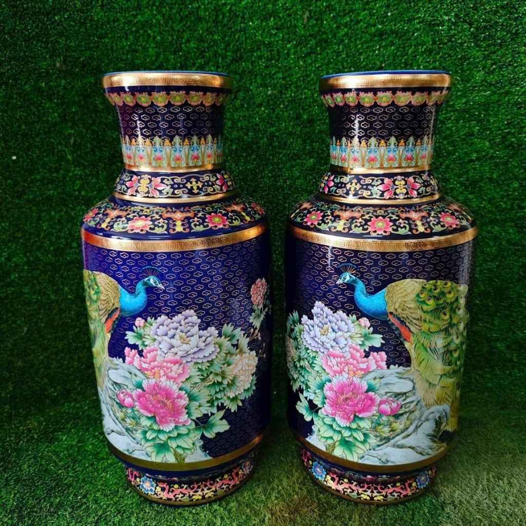  Cặp Lục Bình Gốm Sứ Họa Tiết Chim Công Và Hoa Mẫu Đơn BKCECN-9443 