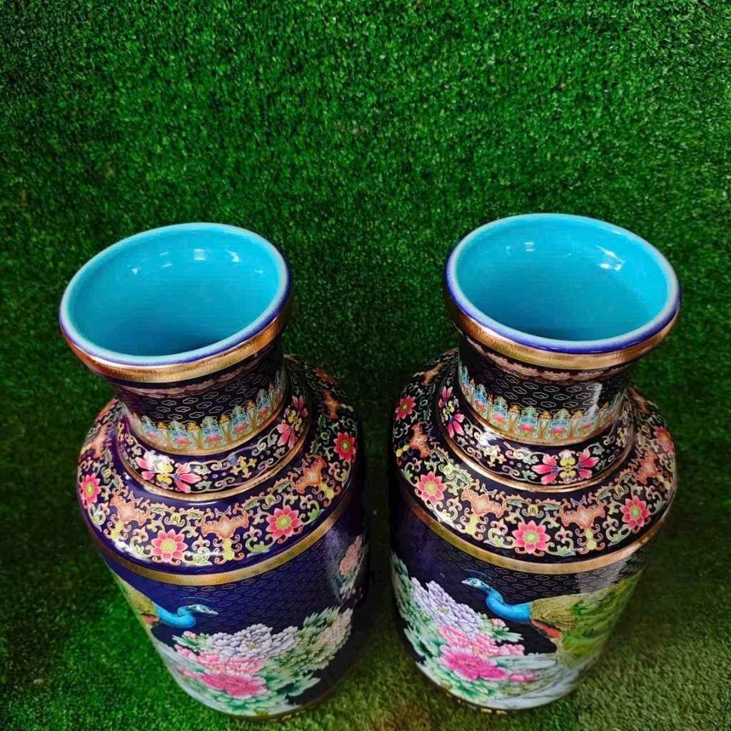  Cặp Lục Bình Gốm Sứ Họa Tiết Chim Công Và Hoa Mẫu Đơn BKCECN-9443 