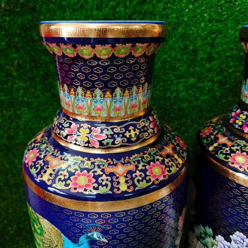  Cặp Lục Bình Gốm Sứ Họa Tiết Chim Công Và Hoa Mẫu Đơn BKCECN-9443 