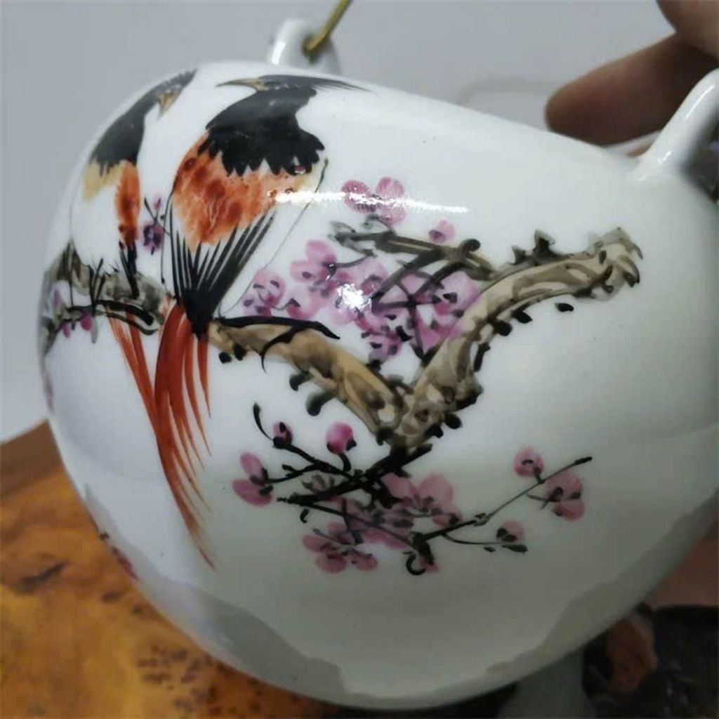  Ấm Trà Gốm Sứ Men Trắng Vẽ Chim Hoa Mai BKCECN-9480 