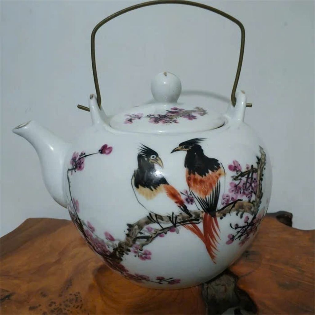  Ấm Trà Gốm Sứ Men Trắng Vẽ Chim Hoa Mai BKCECN-9480 