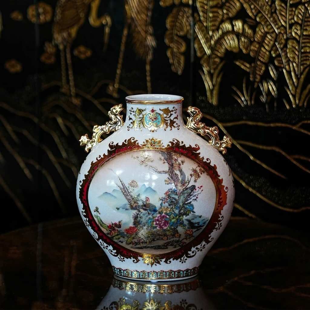  Bình Gốm Trang Trí Men Trắng Họa Tiết Chim Công BKCECN-9482 