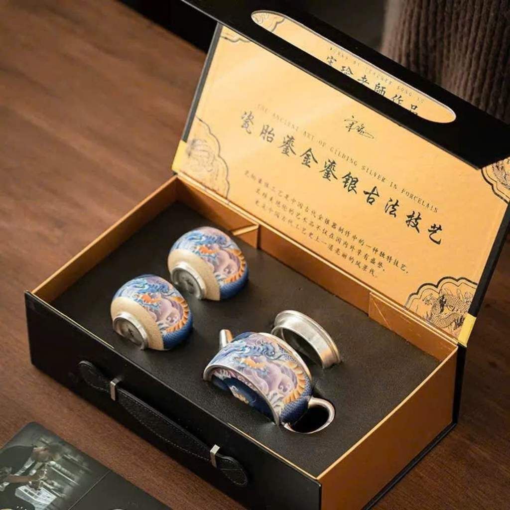  Bộ Ấm Chén Tráng Men Dát Vàng Cao Cấp BKCECN-9568 