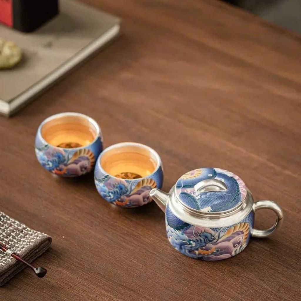  Bộ Ấm Chén Tráng Men Dát Vàng Cao Cấp BKCECN-9568 