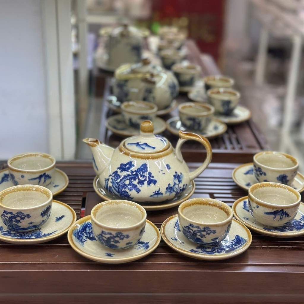  Bộ Ấm Chén Gốm Sứ Sơn Thủy Men Nâu BKCECN-9569 