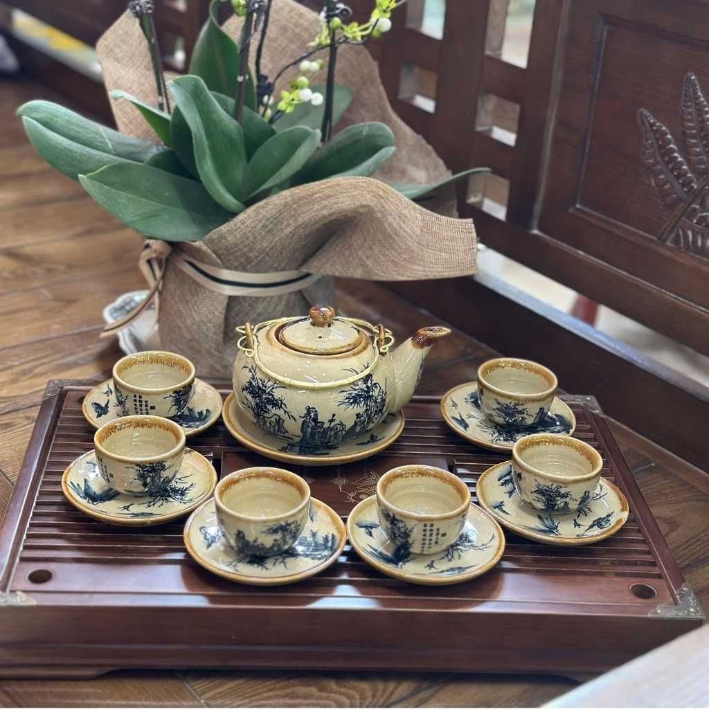  Bộ Ấm Chén Gốm Sứ Bát Tràng Men Vàng Hoài Cổ BKCECN-9570 