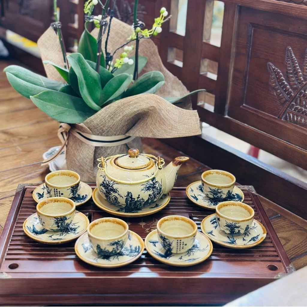  Bộ Ấm Chén Gốm Sứ Bát Tràng Men Vàng Hoài Cổ BKCECN-9570 