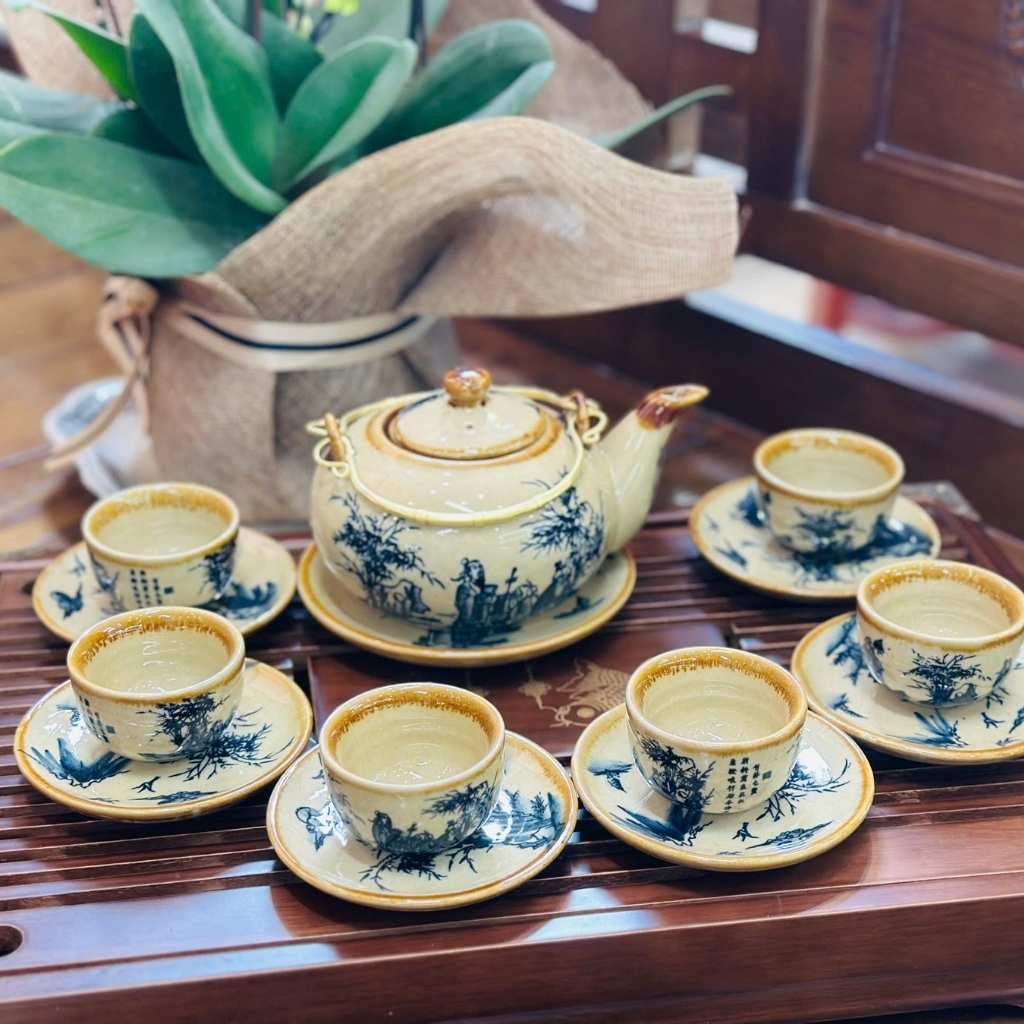  Bộ Ấm Chén Gốm Sứ Bát Tràng Men Vàng Hoài Cổ BKCECN-9570 
