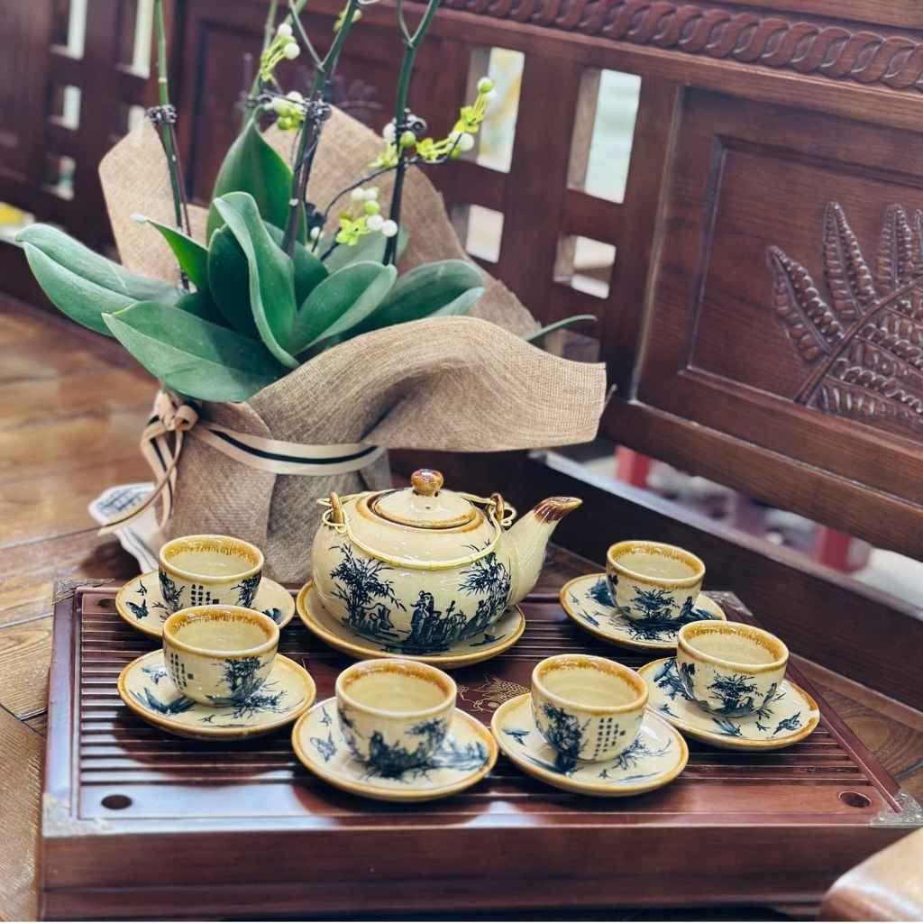  Bộ Ấm Chén Gốm Sứ Bát Tràng Men Vàng Hoài Cổ BKCECN-9570 