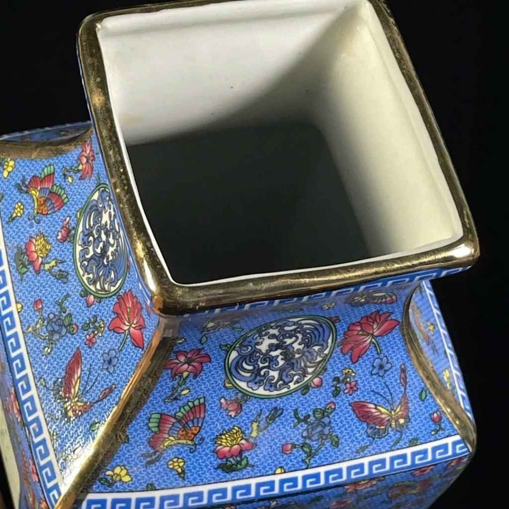  Bình Gốm Sứ Tứ Giác Men Màu Xanh Dương BKCECN-9601 