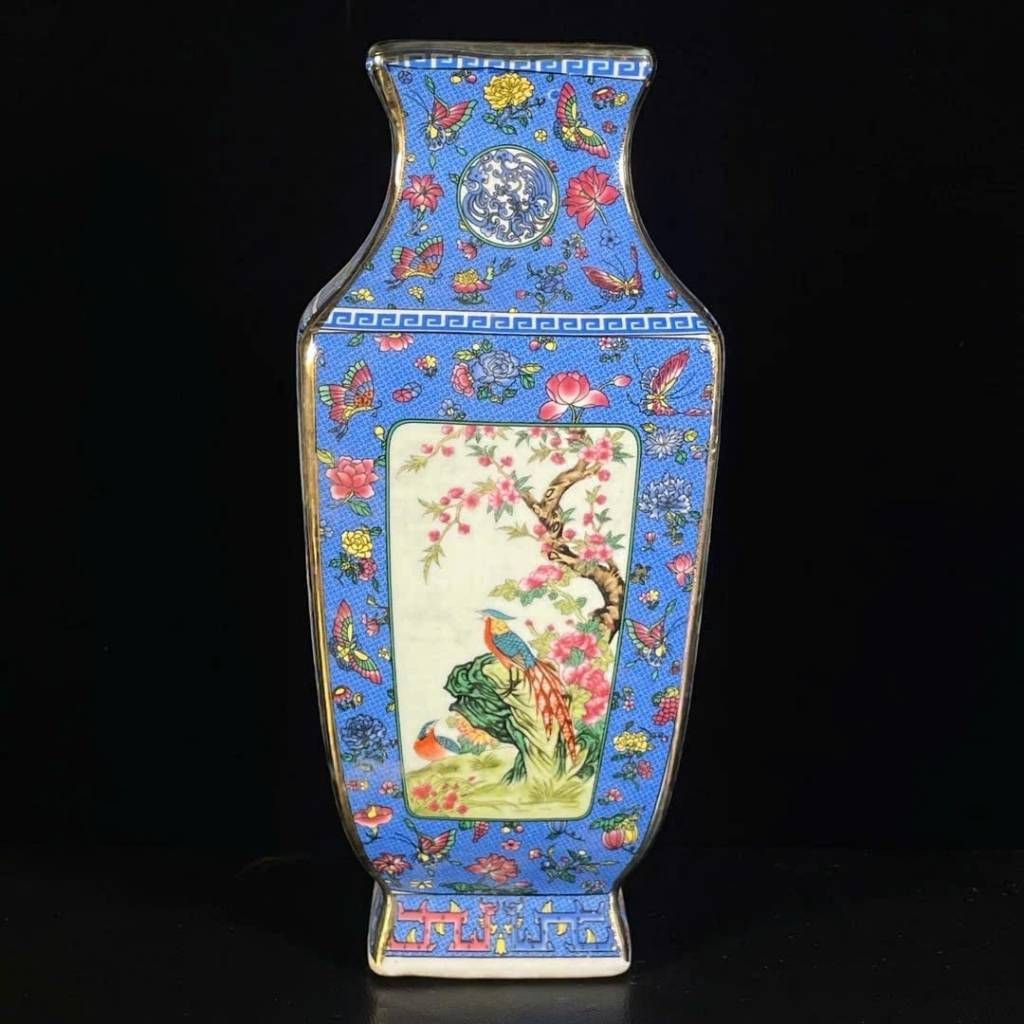  Bình Gốm Sứ Tứ Giác Men Màu Xanh Dương BKCECN-9601 