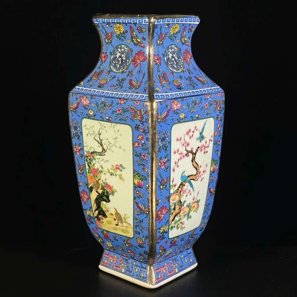  Bình Gốm Sứ Tứ Giác Men Màu Xanh Dương BKCECN-9601 