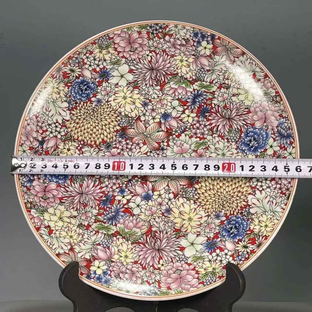  Đĩa Cảnh Trăm Hoa Men Màu Đỏ Son BKCECN-9631 