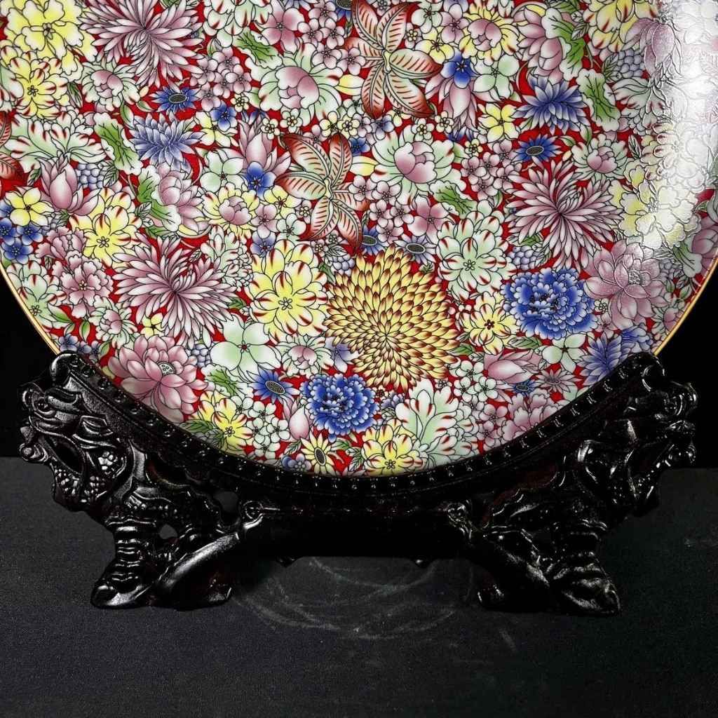  Đĩa Cảnh Trăm Hoa Men Màu Đỏ Son BKCECN-9631 