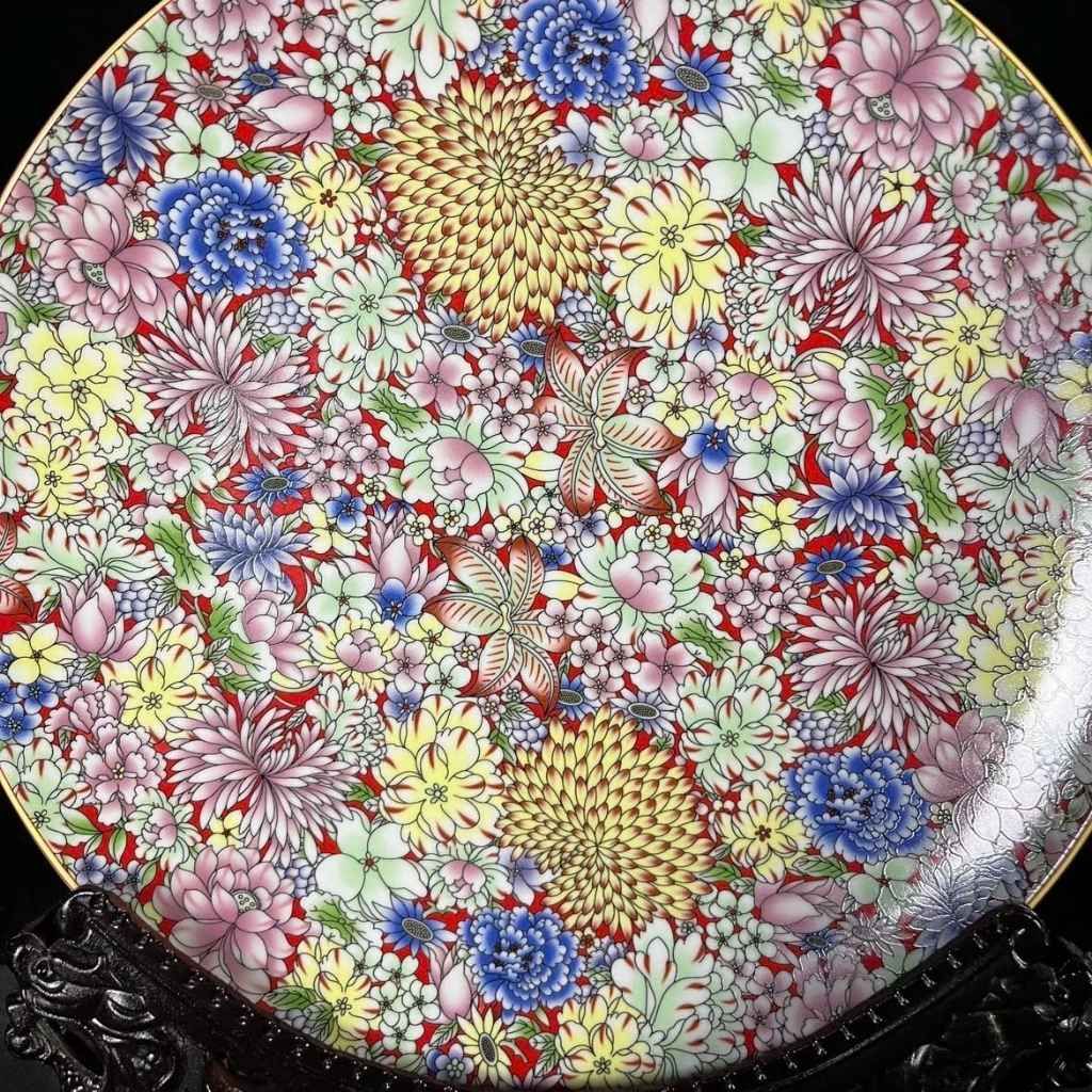  Đĩa Cảnh Trăm Hoa Men Màu Đỏ Son BKCECN-9631 