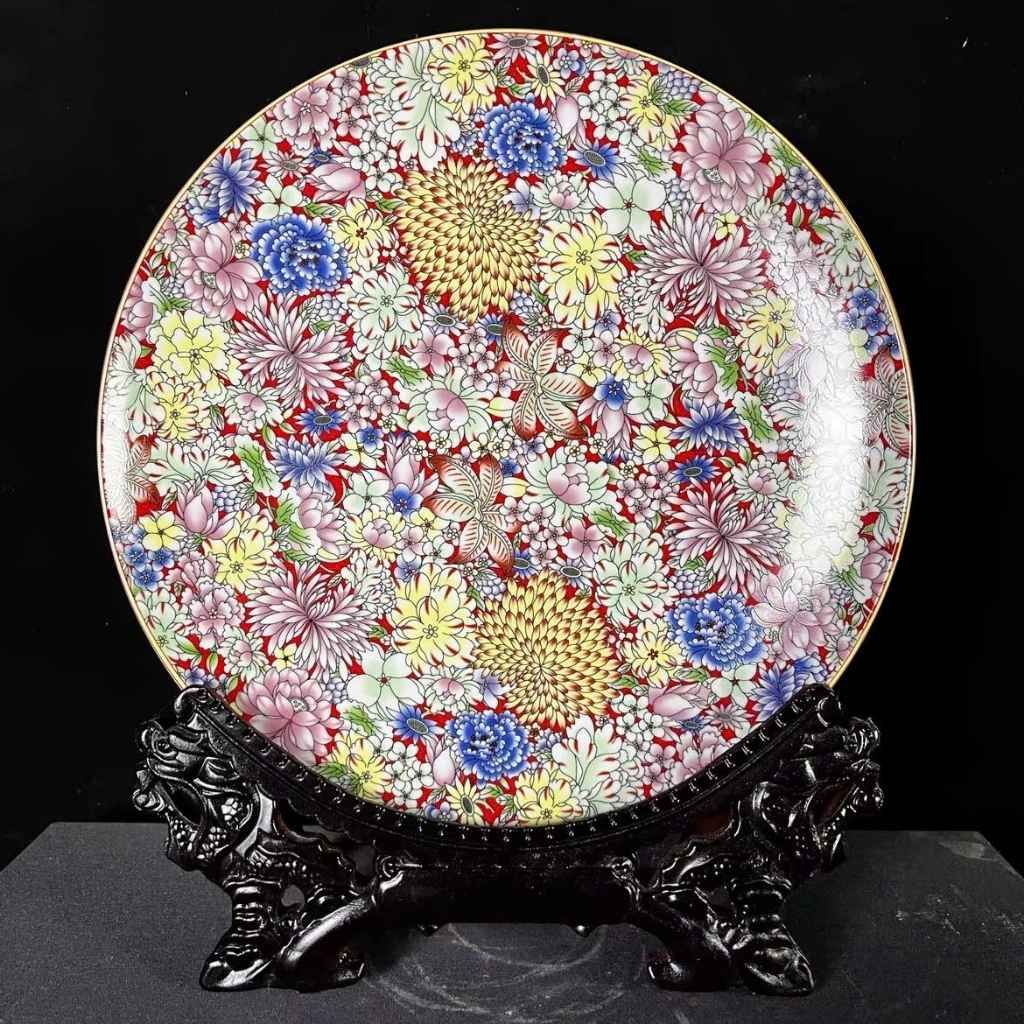  Đĩa Cảnh Trăm Hoa Men Màu Đỏ Son BKCECN-9631 