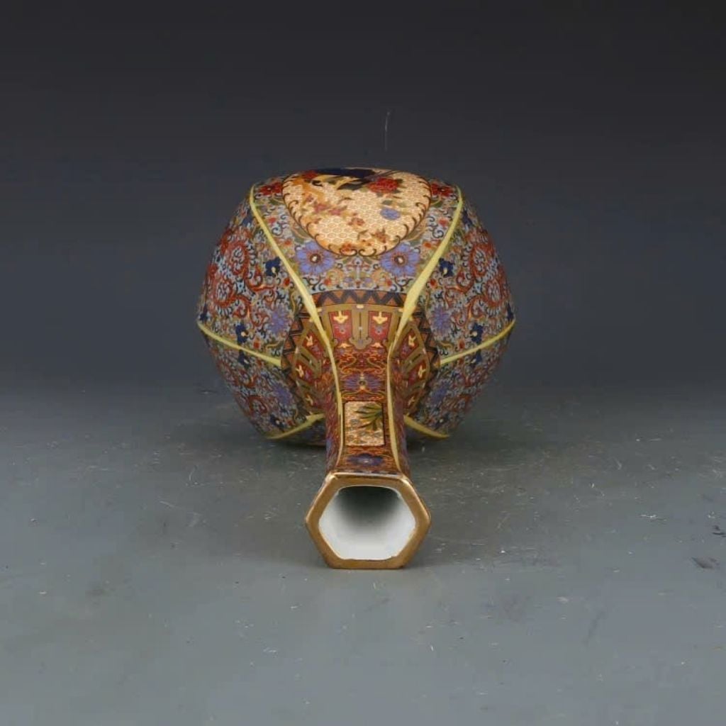  Bình Gốm Đa Giác Vẽ Màu Chim Hoa Cổ Sưu Tầm BKCECN-9678 