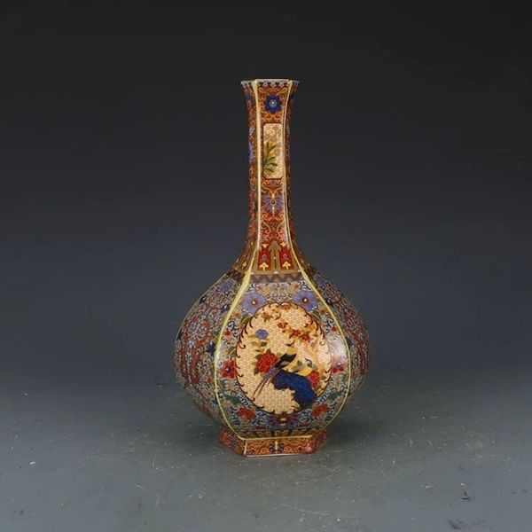  Bình Gốm Đa Giác Vẽ Màu Chim Hoa Cổ Sưu Tầm BKCECN-9678 