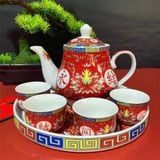  Bộ Ấm Chén Gốm Sứ Đỏ Hôn Lễ Vĩnh Kết Đồng Tâm BKCECN-9679 