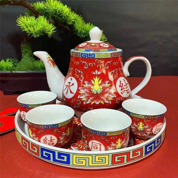  Bộ Ấm Chén Gốm Sứ Đỏ Hôn Lễ Vĩnh Kết Đồng Tâm BKCECN-9679 