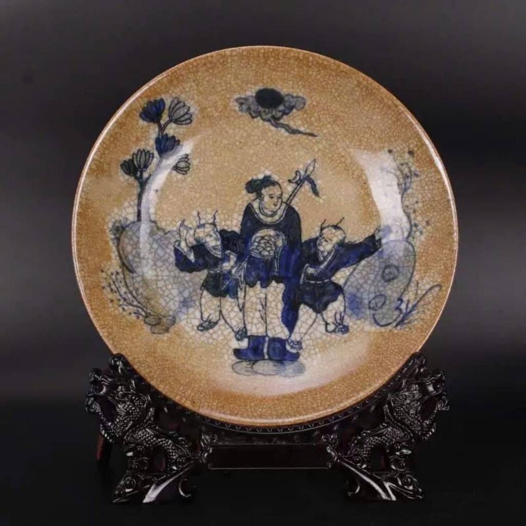  Đĩa Gốm Sứ Cổ Men Rạn Vẽ Chàm Sưu Tầm BKCECN-9680 