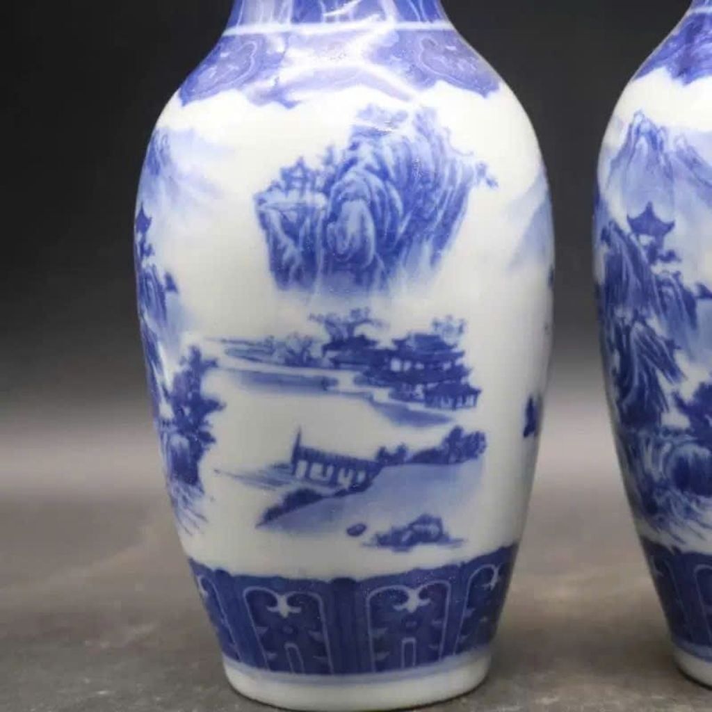  Cặp Lục Bình Sứ Xanh Trắng Sơn Thủy BKCECN-9719 