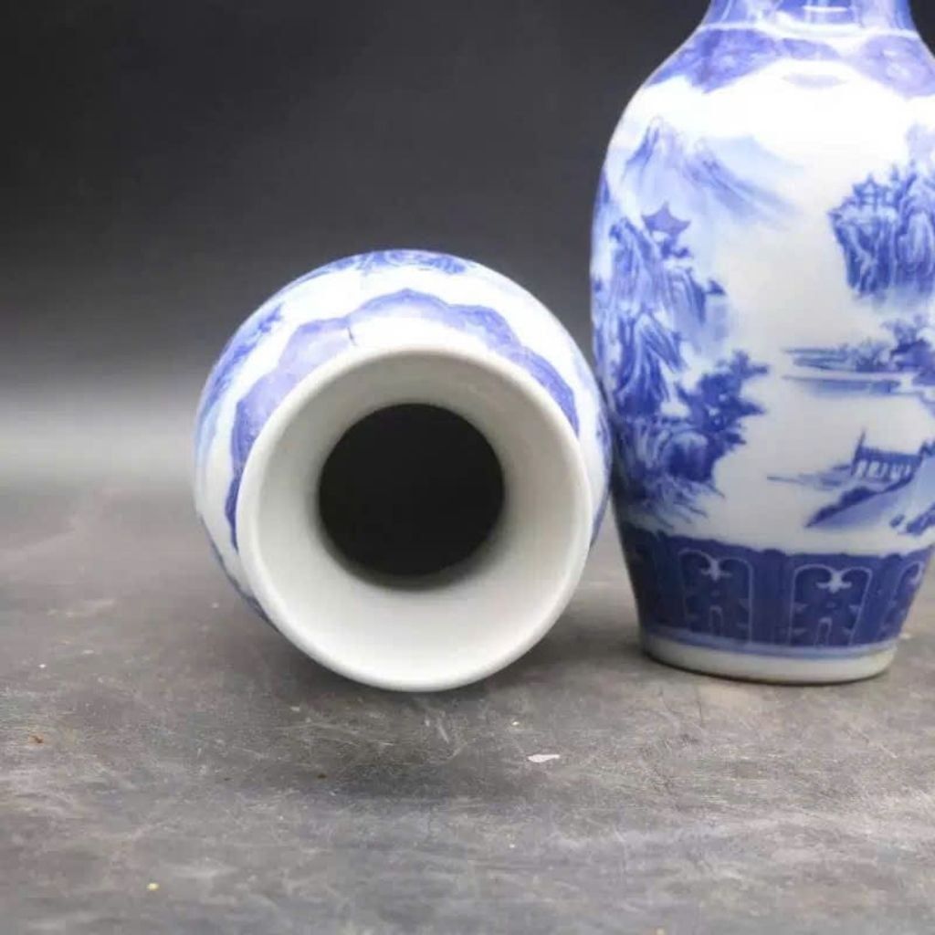  Cặp Lục Bình Sứ Xanh Trắng Sơn Thủy BKCECN-9719 