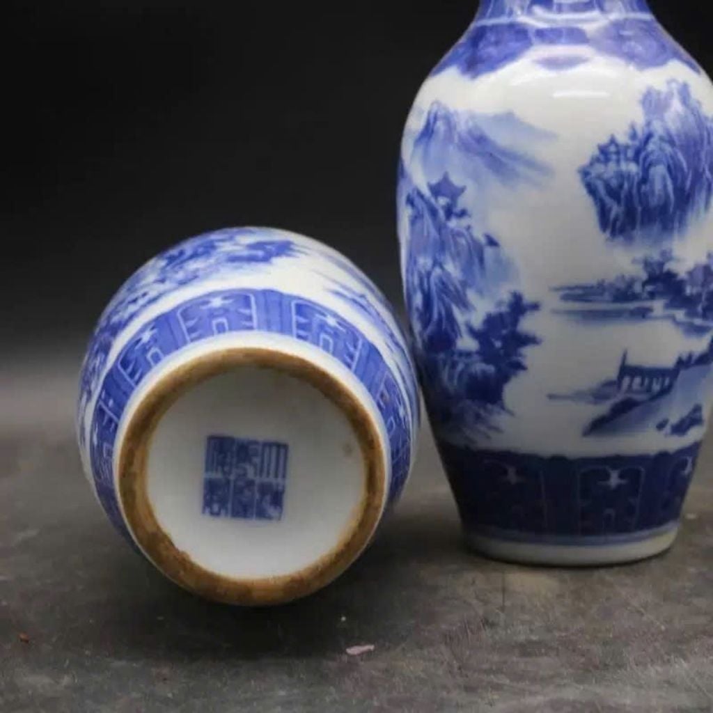  Cặp Lục Bình Sứ Xanh Trắng Sơn Thủy BKCECN-9719 