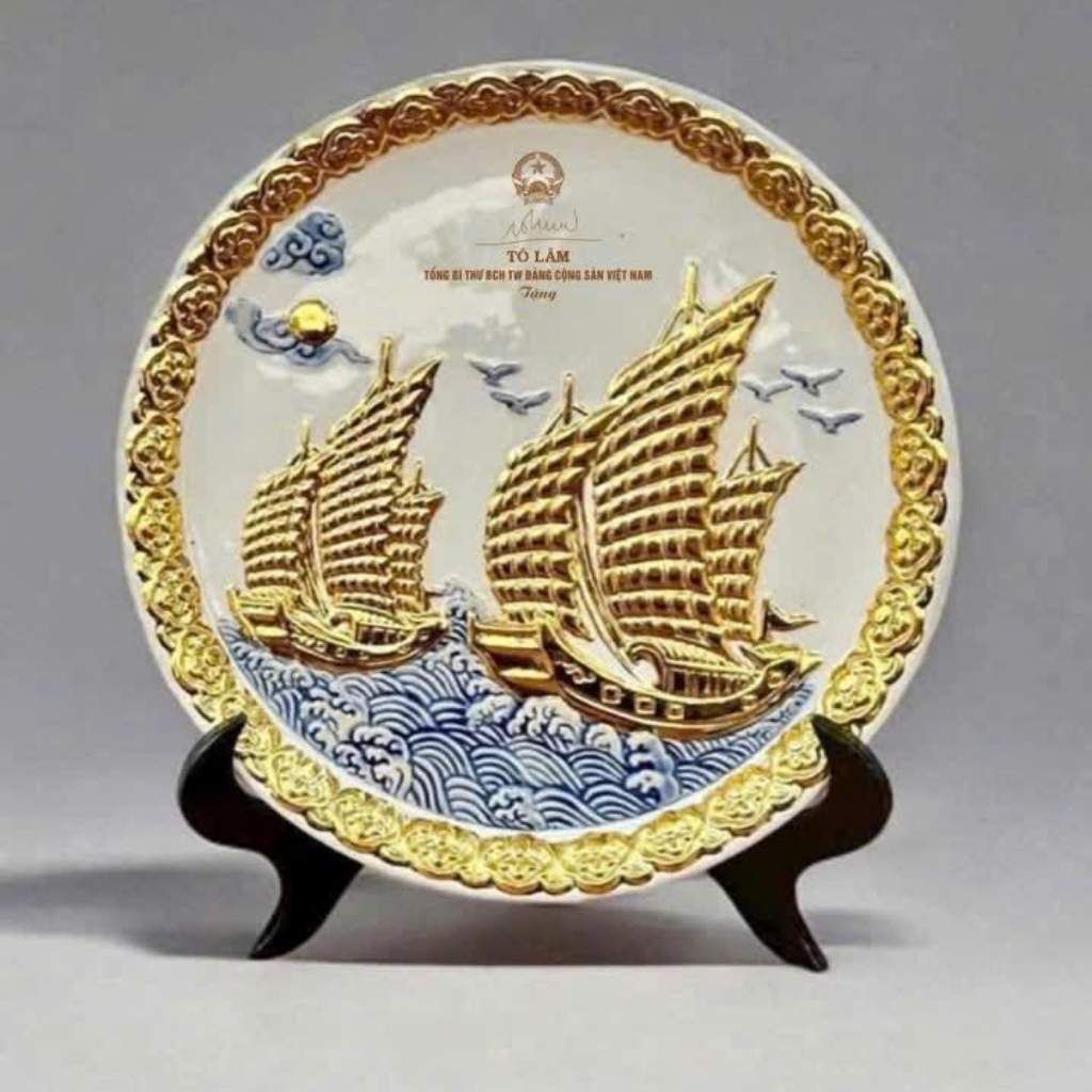  Đĩa Cảnh Bát Tràng Dát Vàng Thuận Buồm BKCEVN-9732 