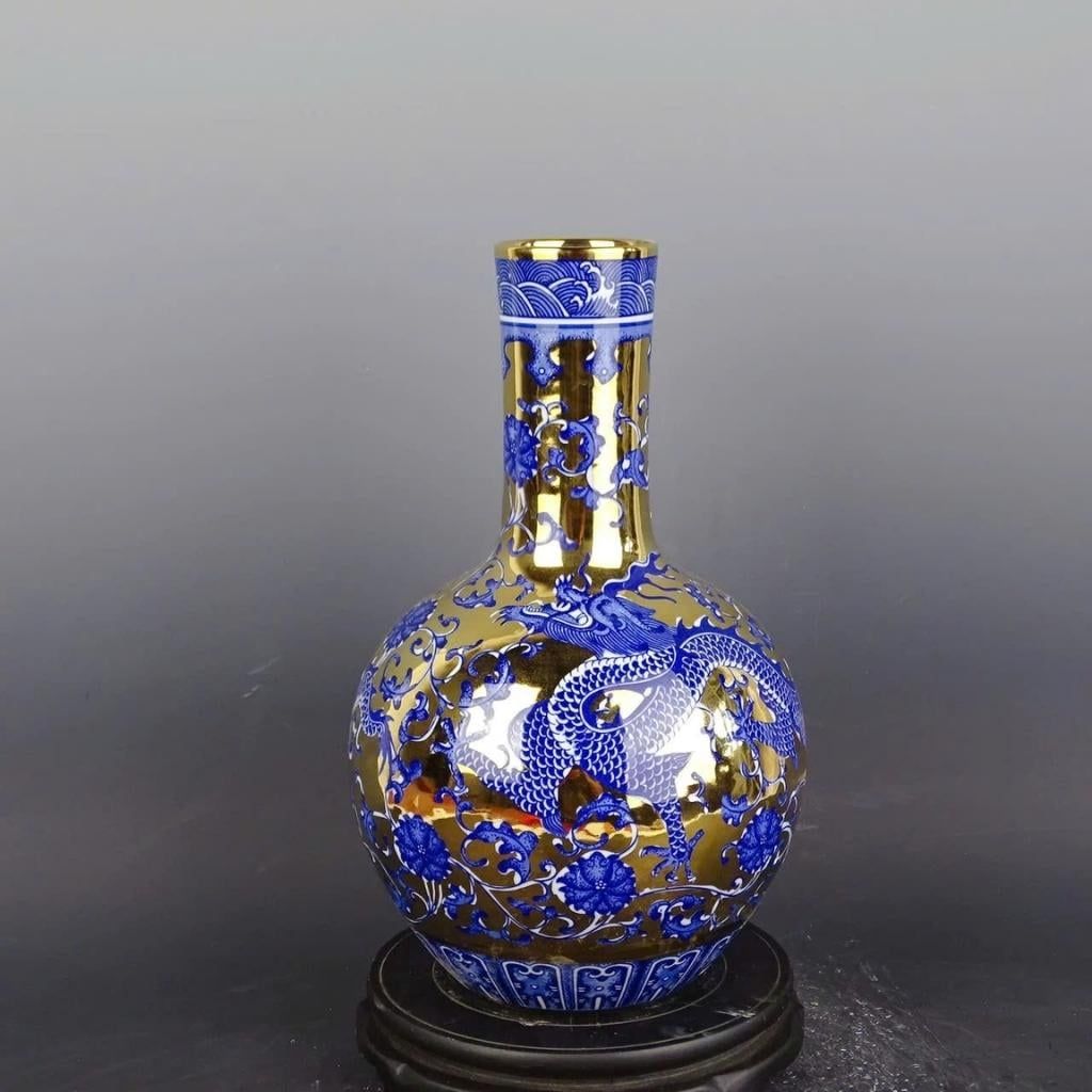  Bình Sứ Lam Bạch Mạ Vàng Họa Tiết Rồng BKCECN-9755 