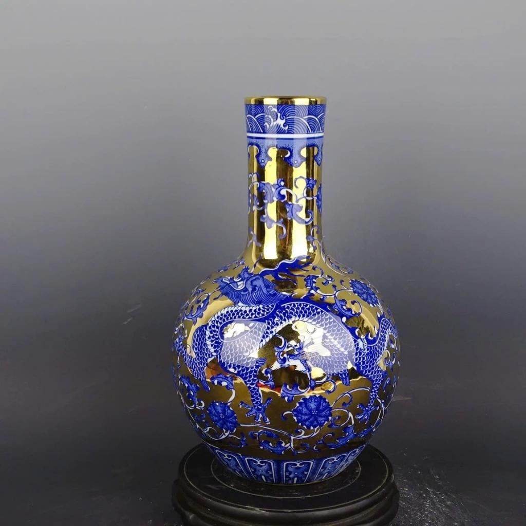  Bình Sứ Lam Bạch Mạ Vàng Họa Tiết Rồng BKCECN-9755 