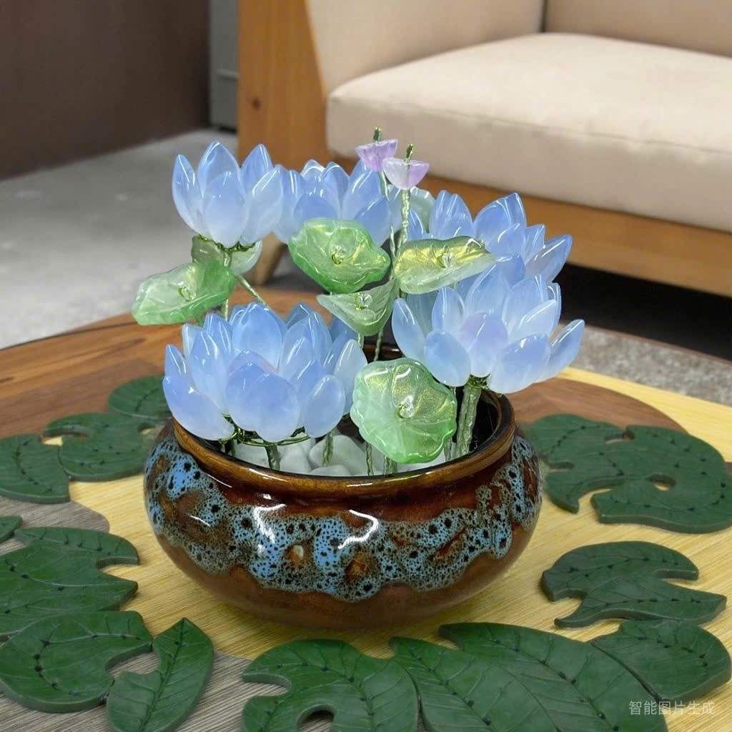  Chậu Hoa Sen Đá Pha Lê Màu Xanh Ngọc BKCECN-9760 