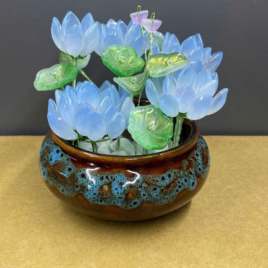  Chậu Hoa Sen Đá Pha Lê Màu Xanh Ngọc BKCECN-9760 