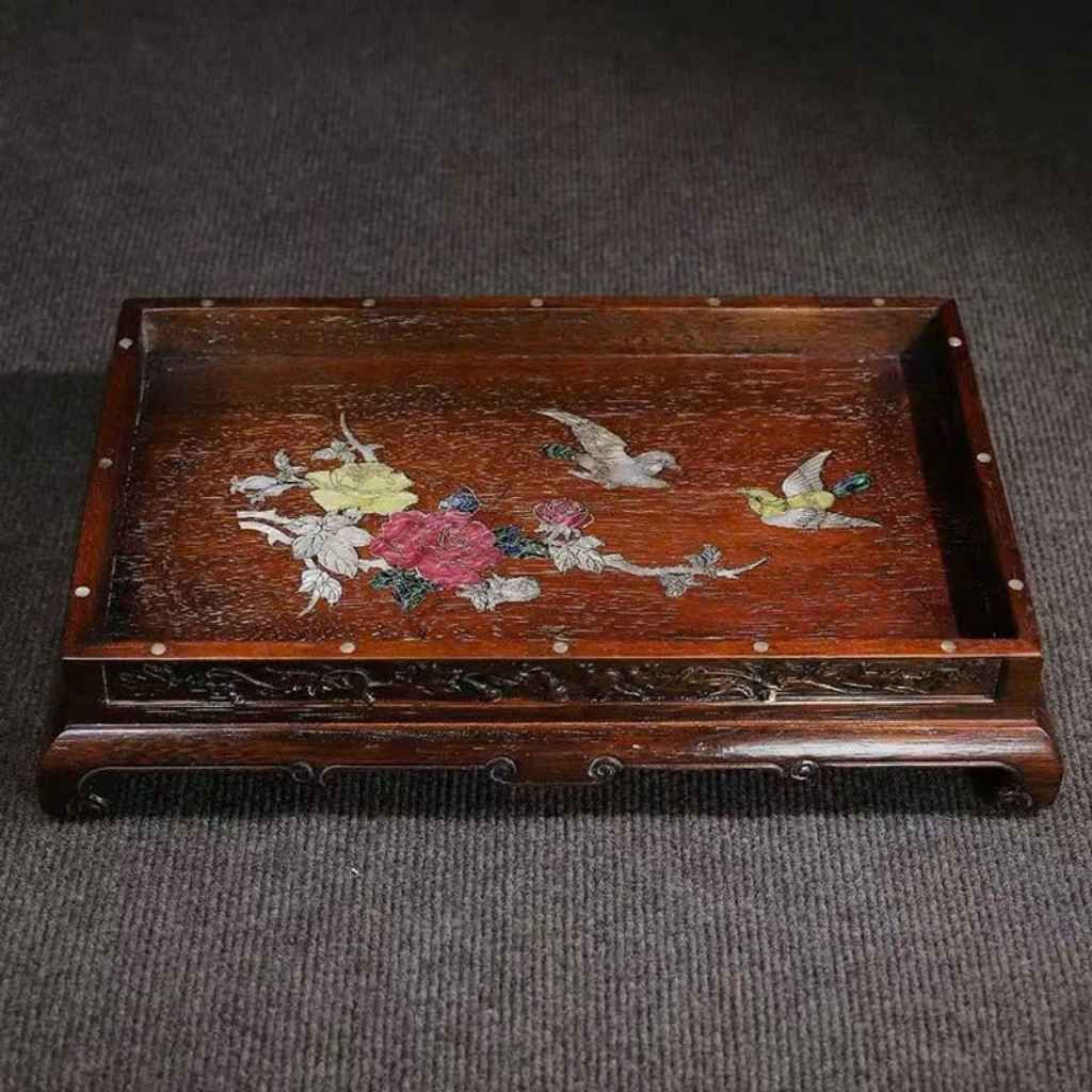  Khay Trà Gỗ Gụ Khảm Chim Hoa  BKCECN-9772 