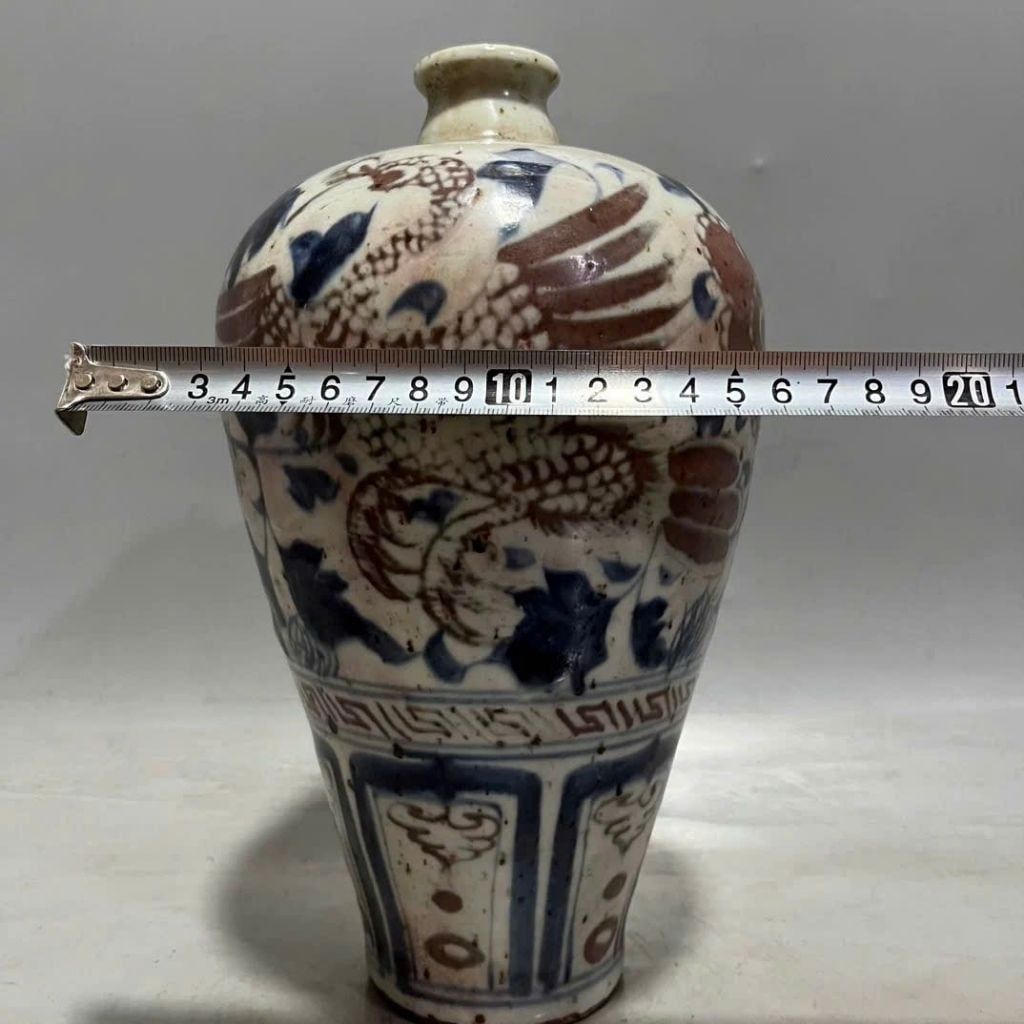  Bình Gốm Cổ Men Lam Nâu Hoa Văn Chim Phượng Đẹp BKCECN-9798 