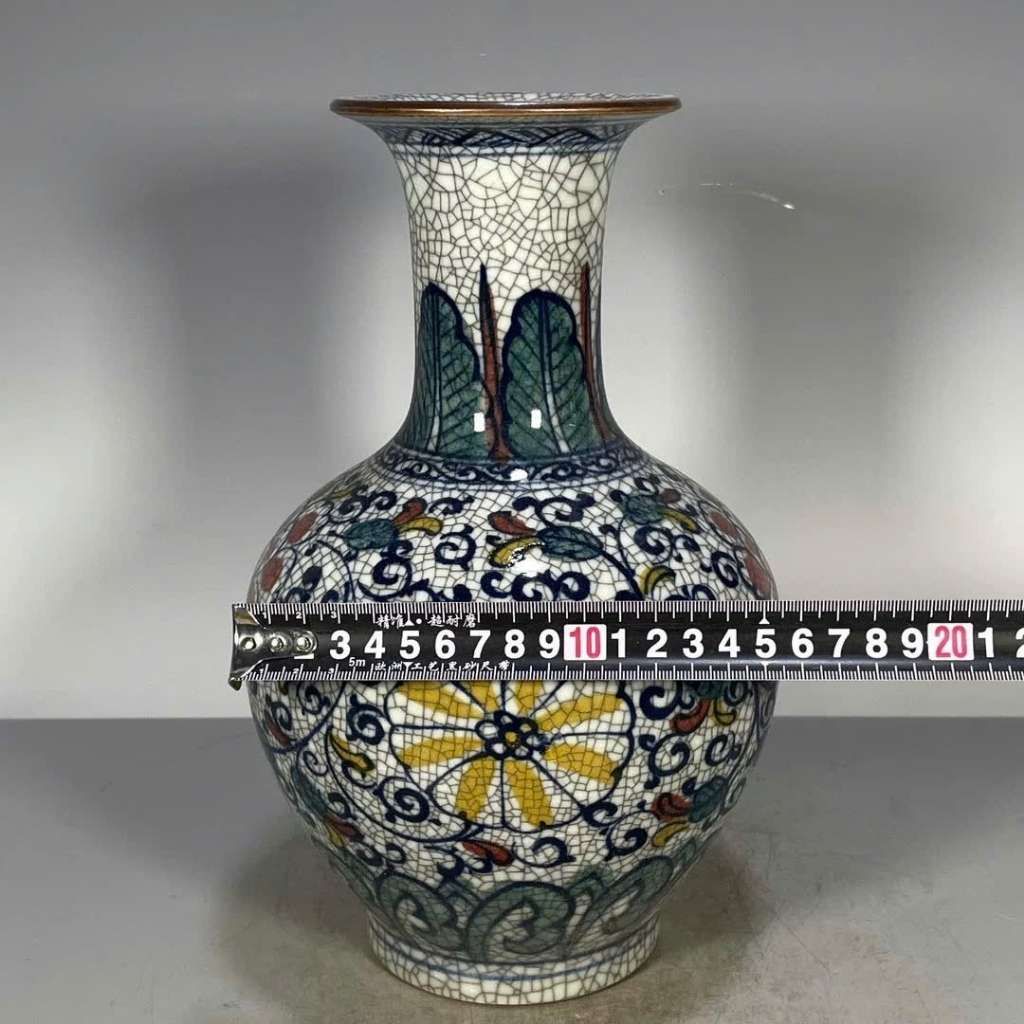  Bình Men Rạn Đa Sắc Cổ - Họa Tiết Hoa Mẫu Đơn BKCECN-9799 