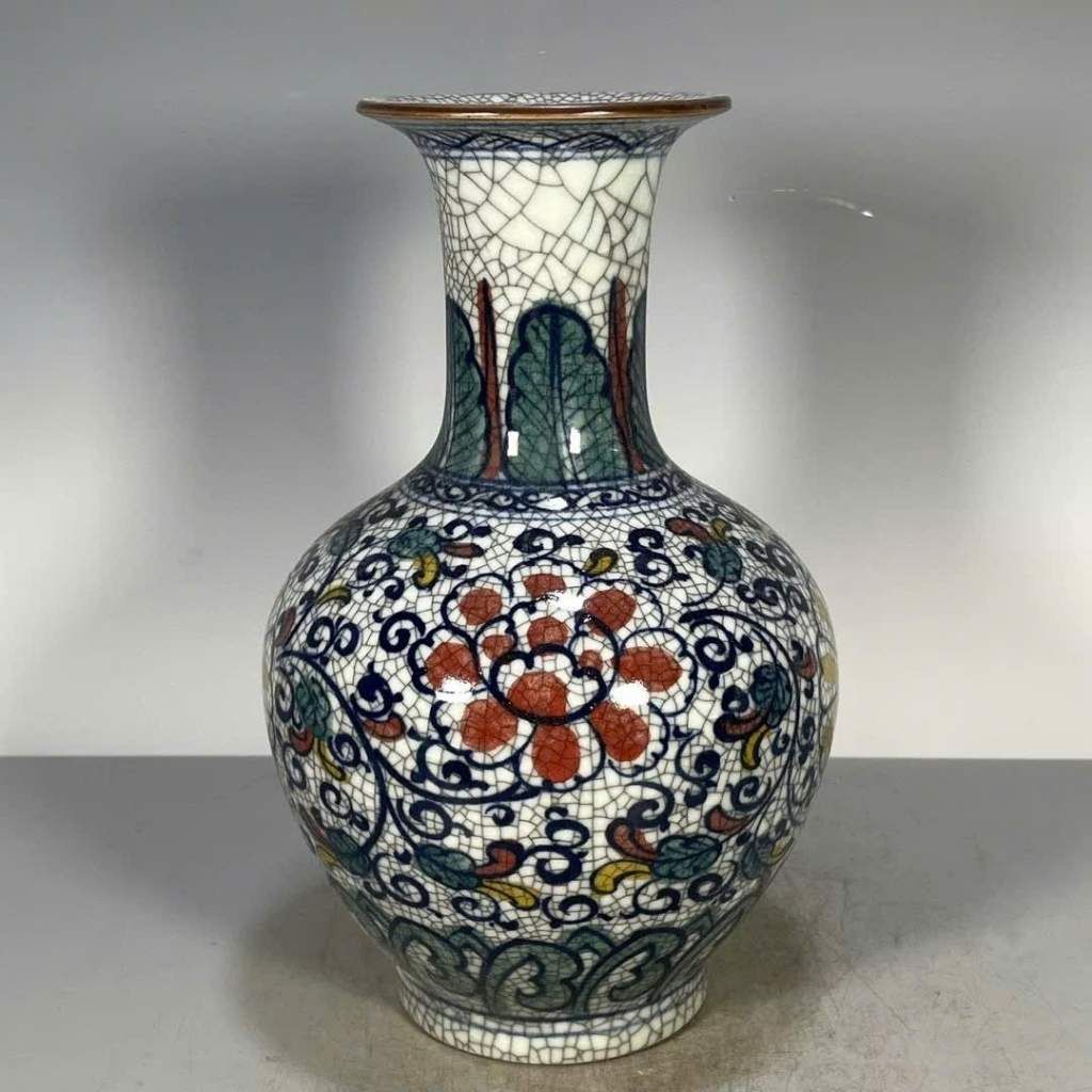  Bình Men Rạn Đa Sắc Cổ - Họa Tiết Hoa Mẫu Đơn BKCECN-9799 